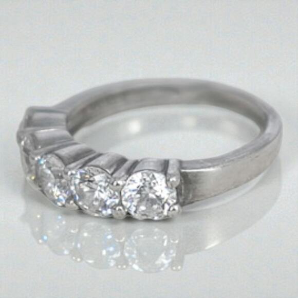 Vintage Sterling Silver CZ Three Stone Engagement Wedding Ring Size 4.75 - Picture 3 of 9